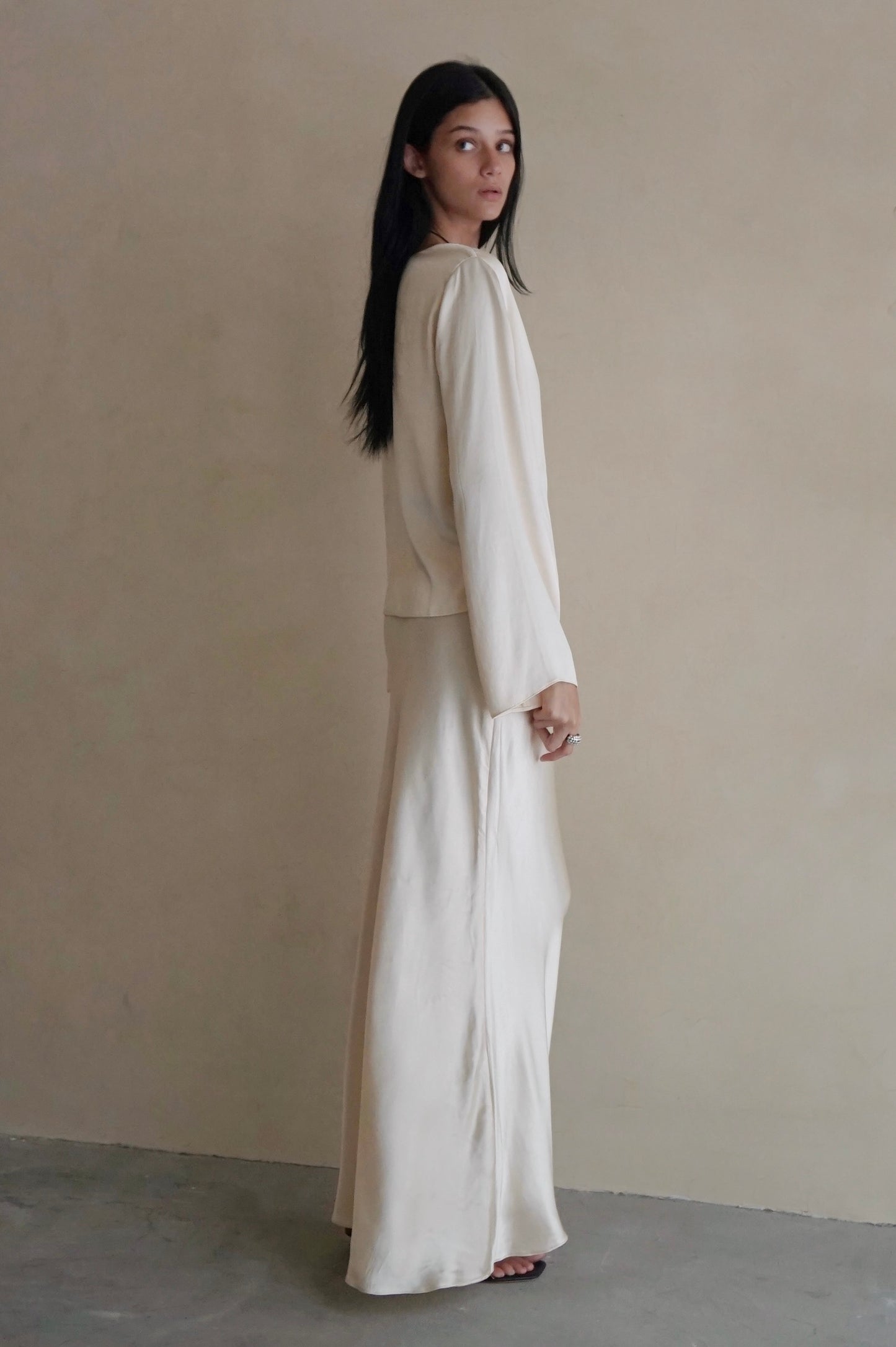 Bias Slip Maxi Skirt Champagne