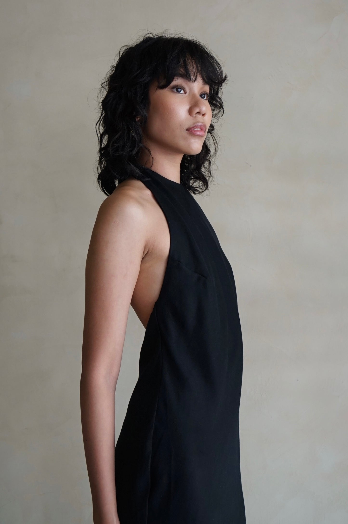 Halter Bias Midi Dress Black Tencel