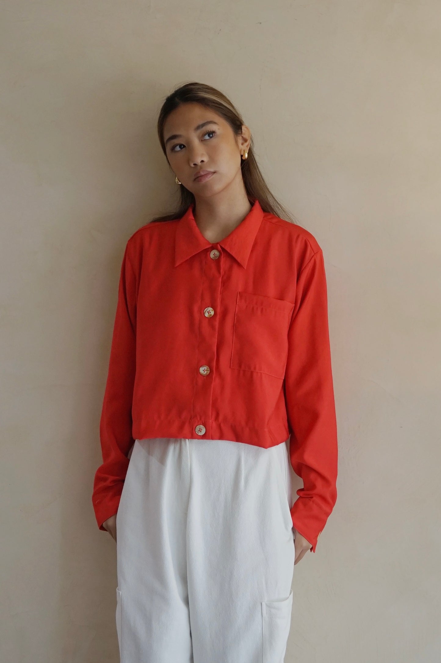 Cropped Work Shirt Jacket Chili