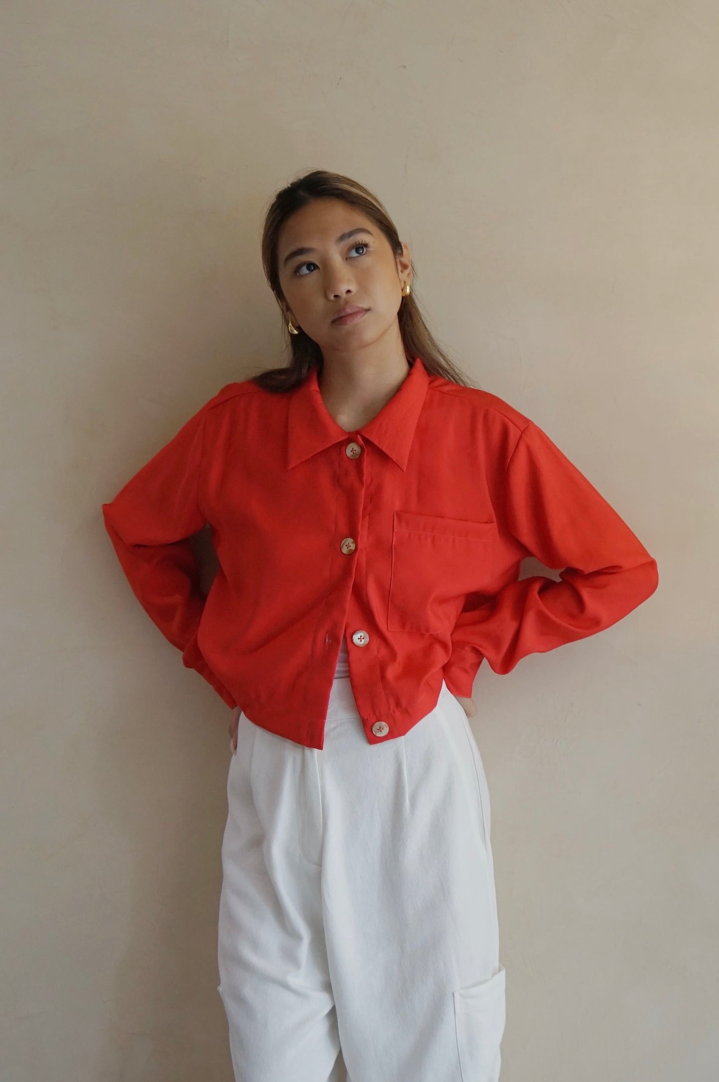 Cropped Work Shirt Jacket Chili
