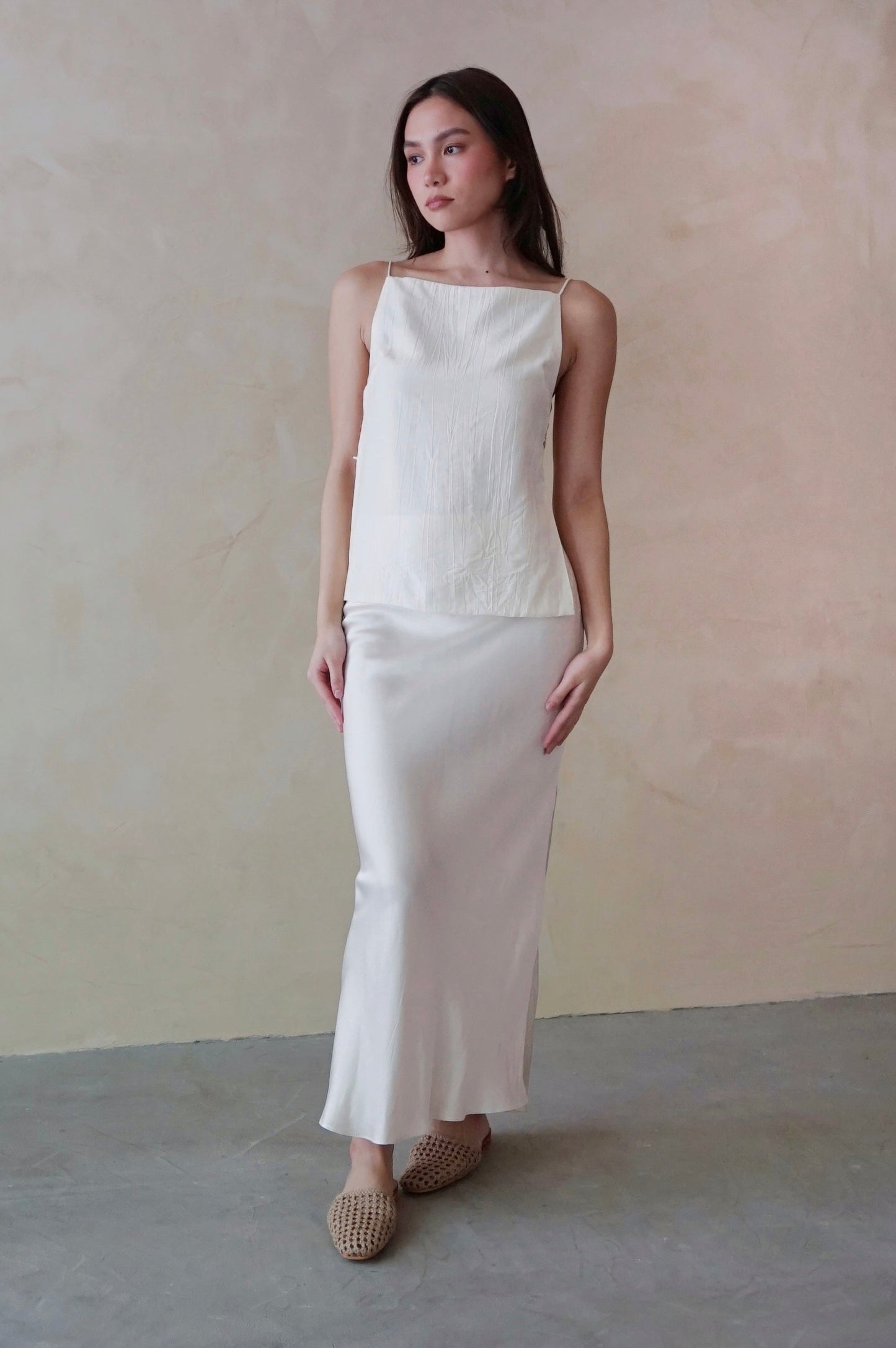 Bias Slip Skirt Pearl