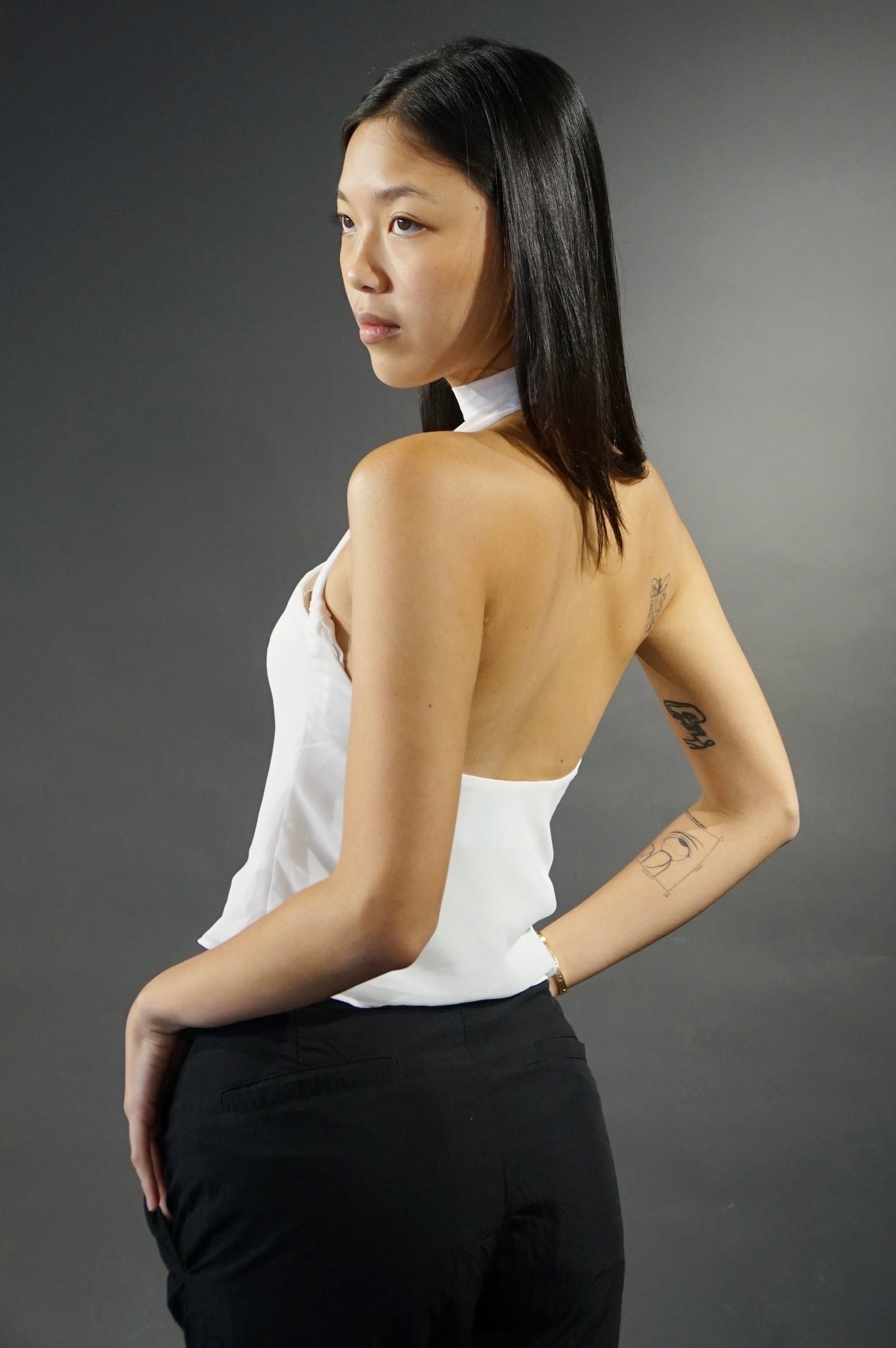 Oblique Top Chiffon White