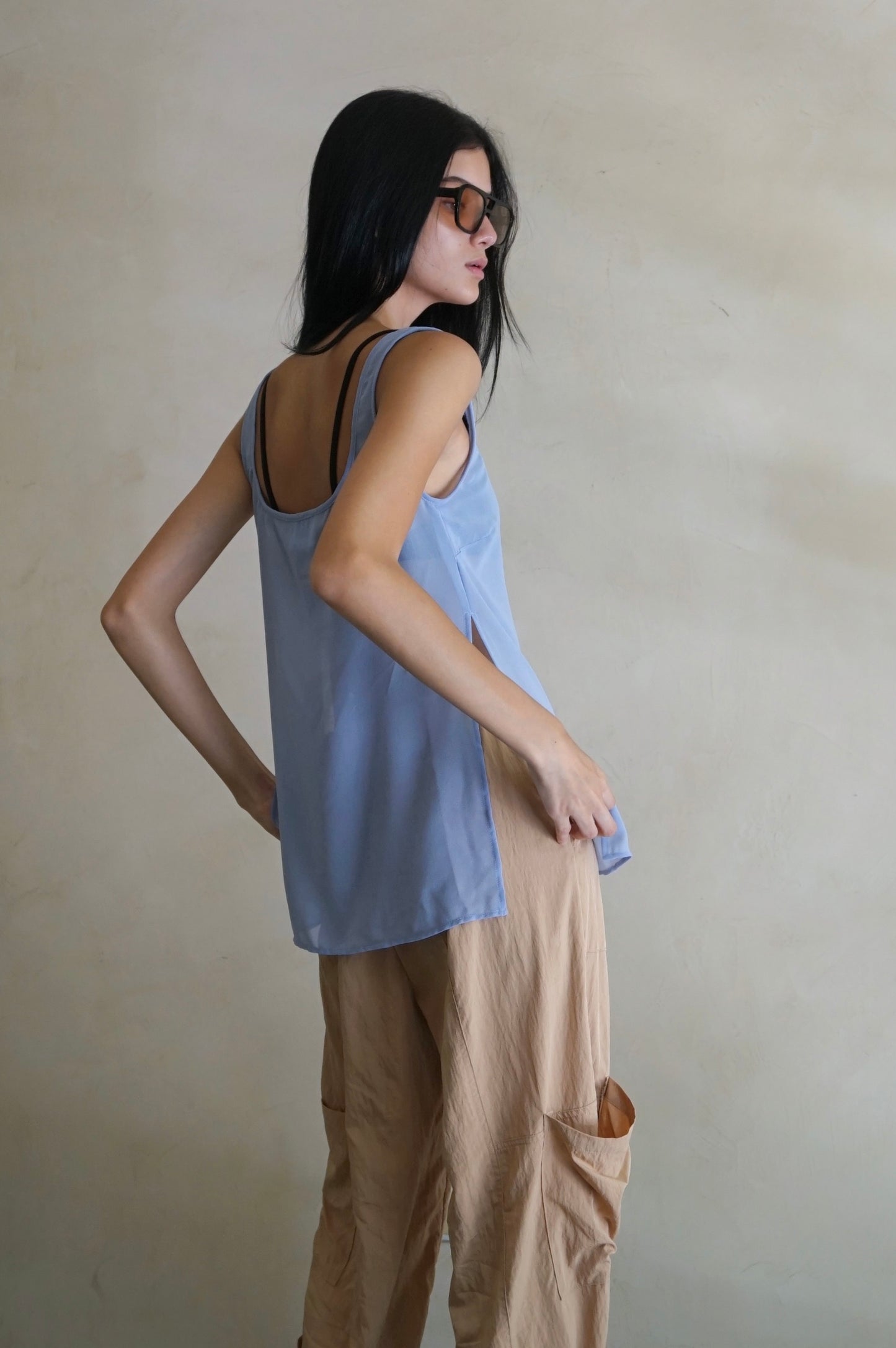 Square Neck Sheer Tunic Top Periwinkle