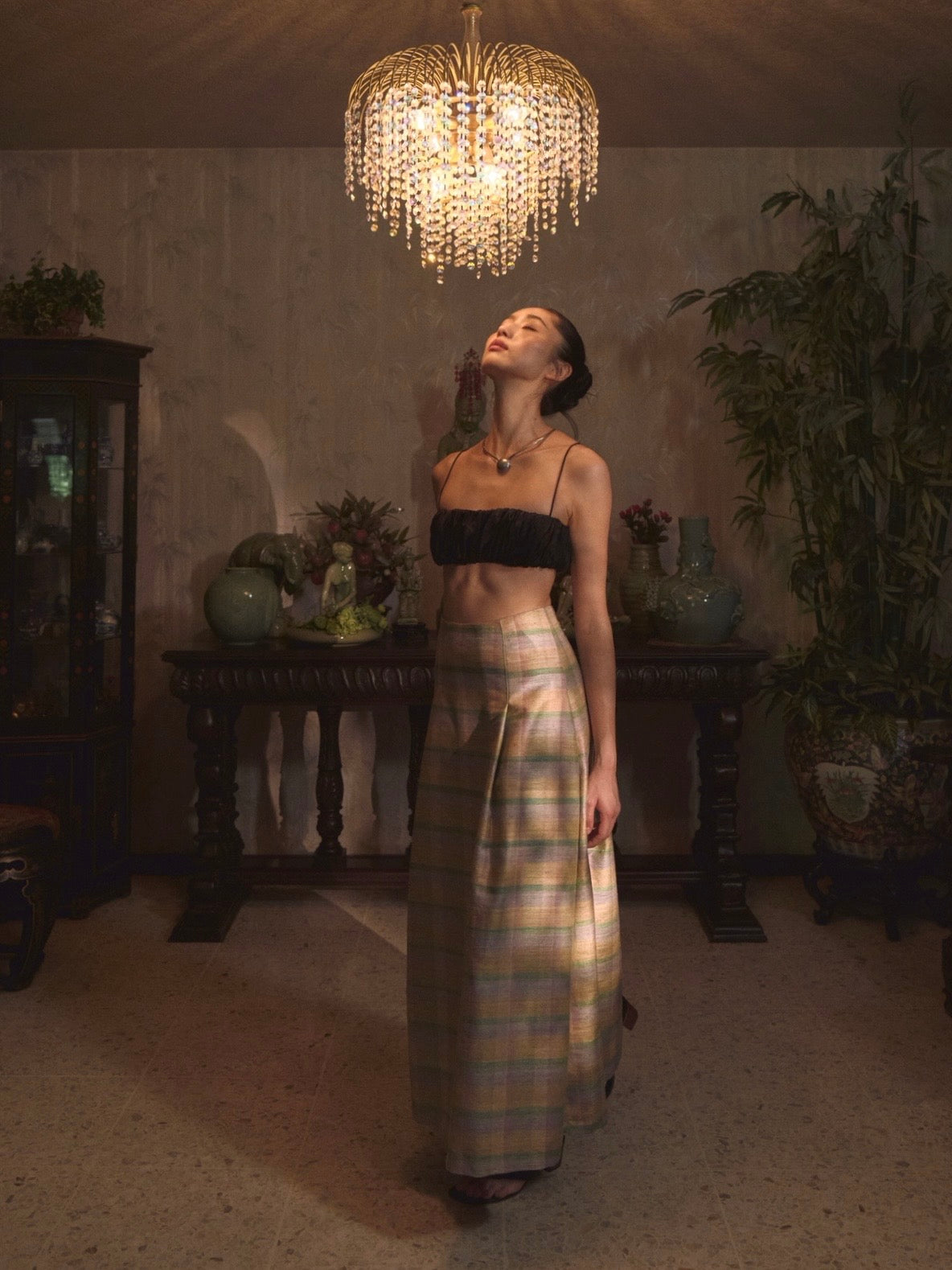 Billow Skirt Tussah Silk Jade