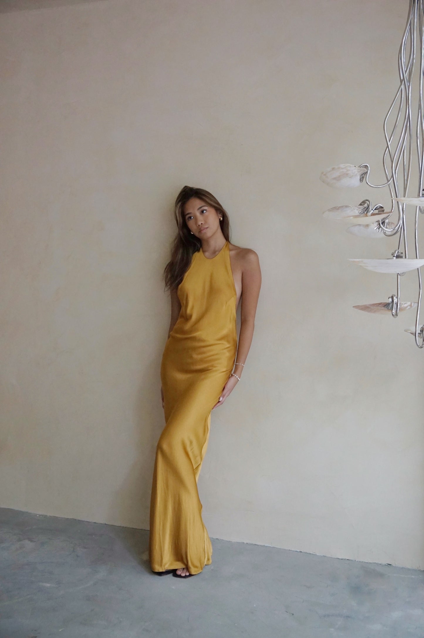 Halter Bias Gown Caramel