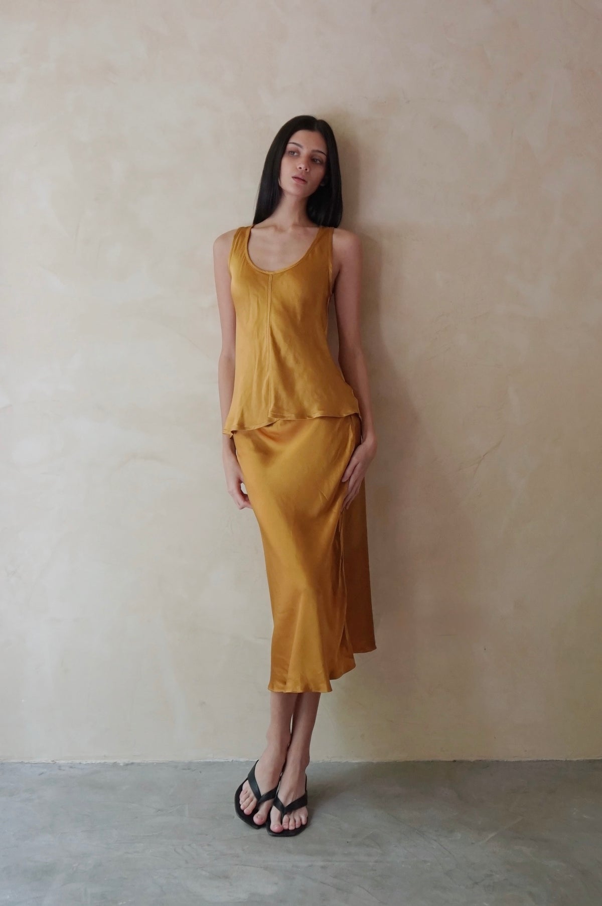Bias Slip Skirt Caramel