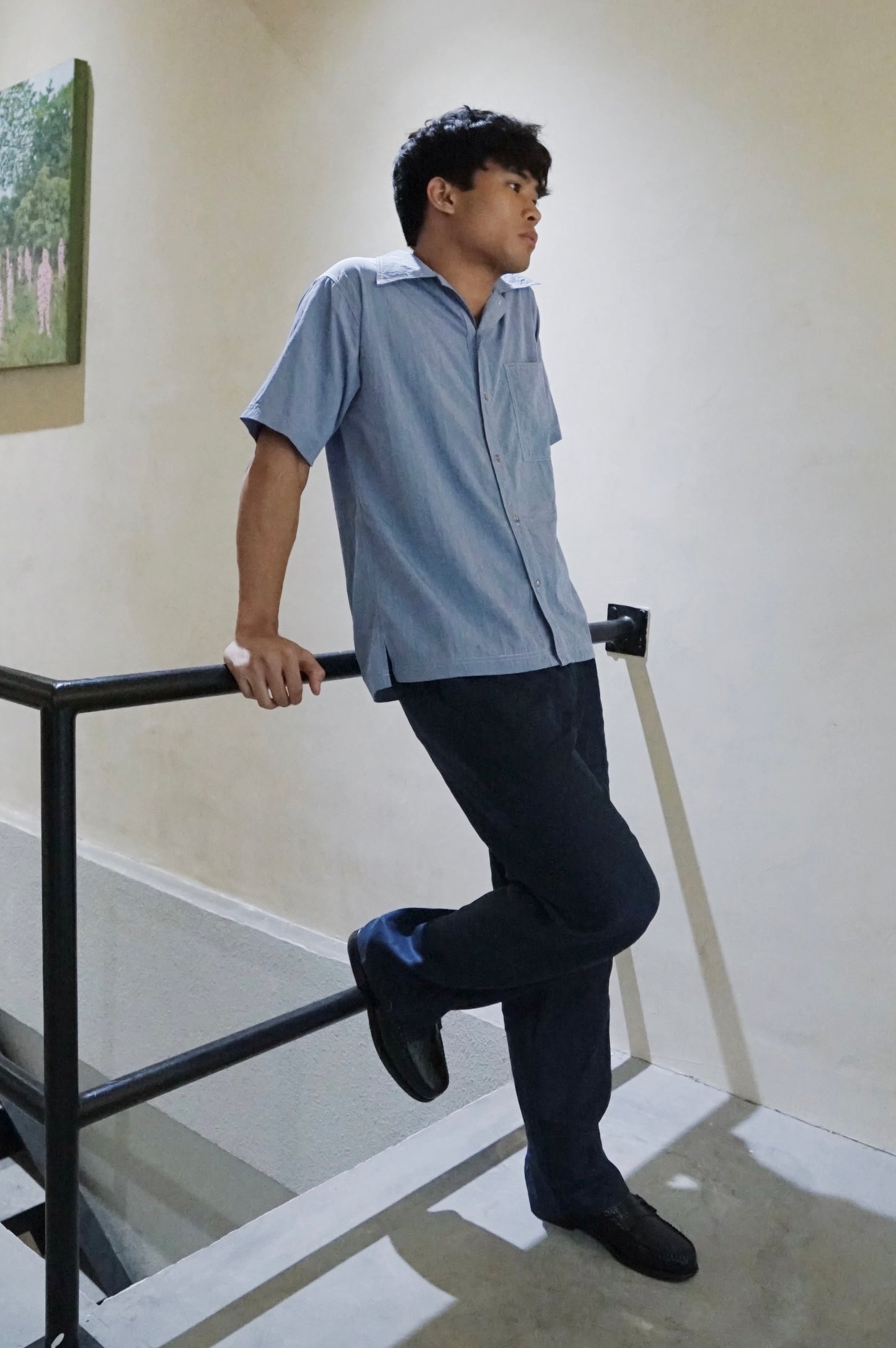 Contrast Stitch Shirt Cerulean