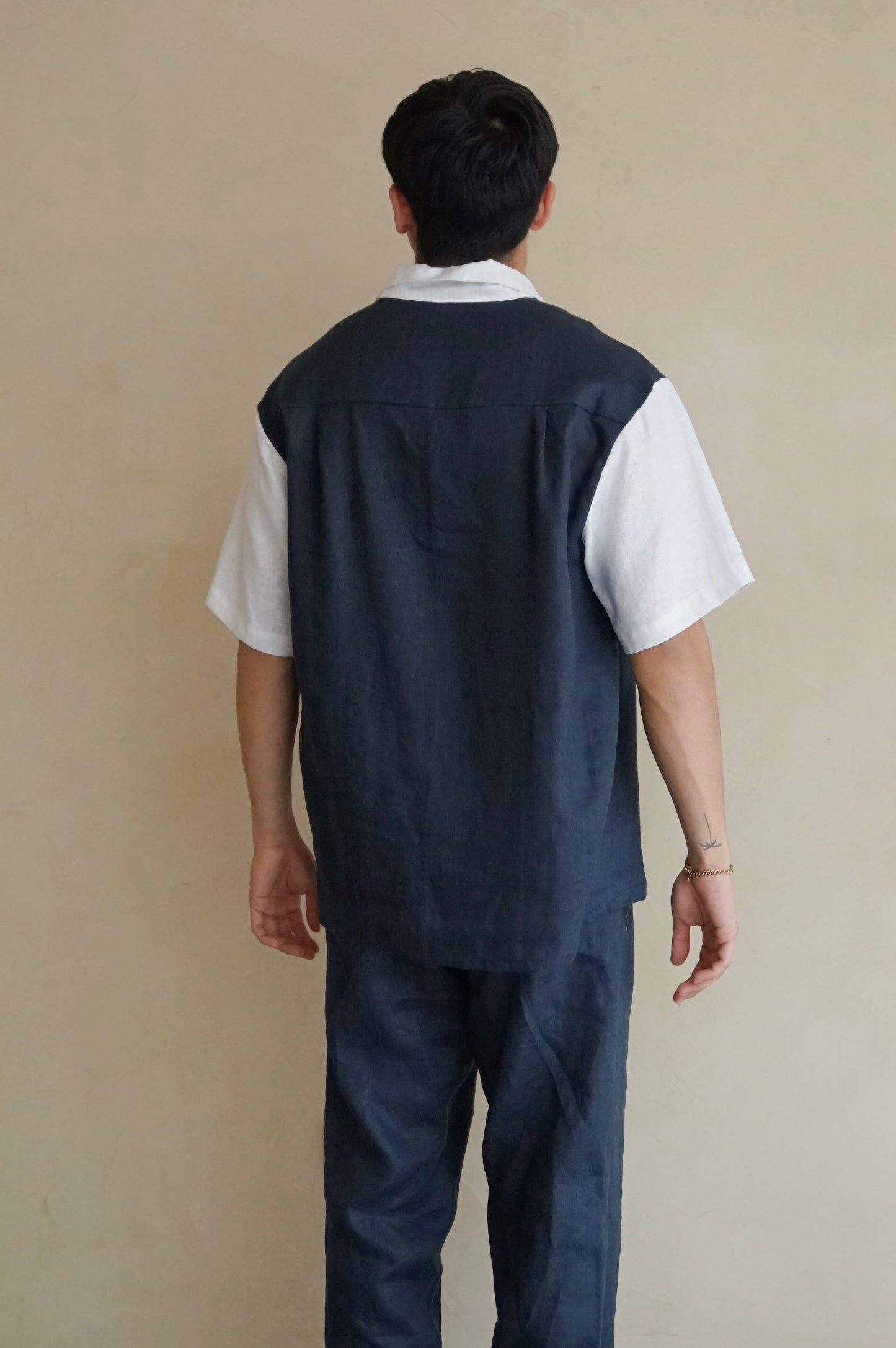 Men's Volley Shirt Colorblock Navy and Pure Linen