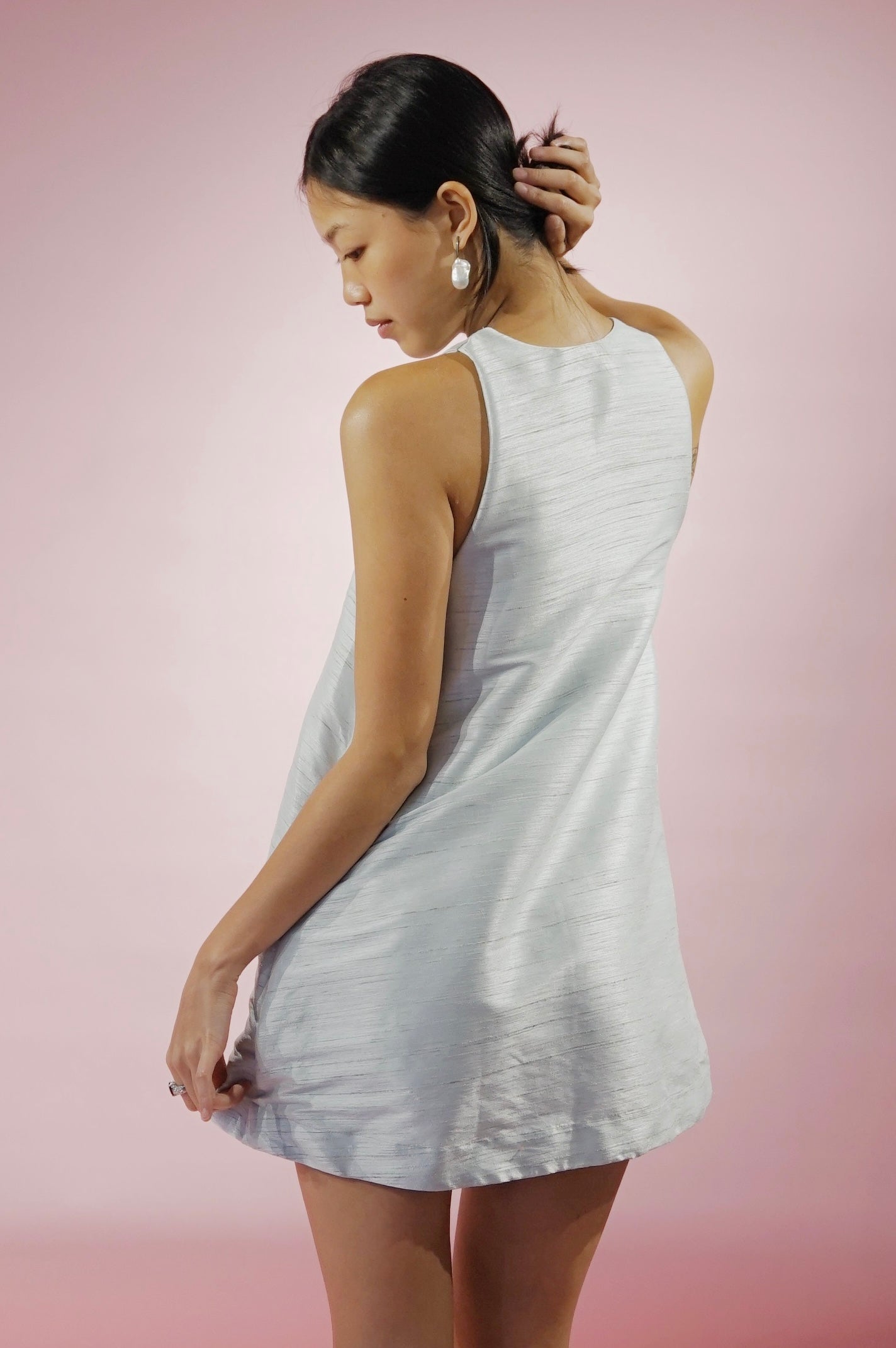 Swing Dress Silver Piña Taffeta