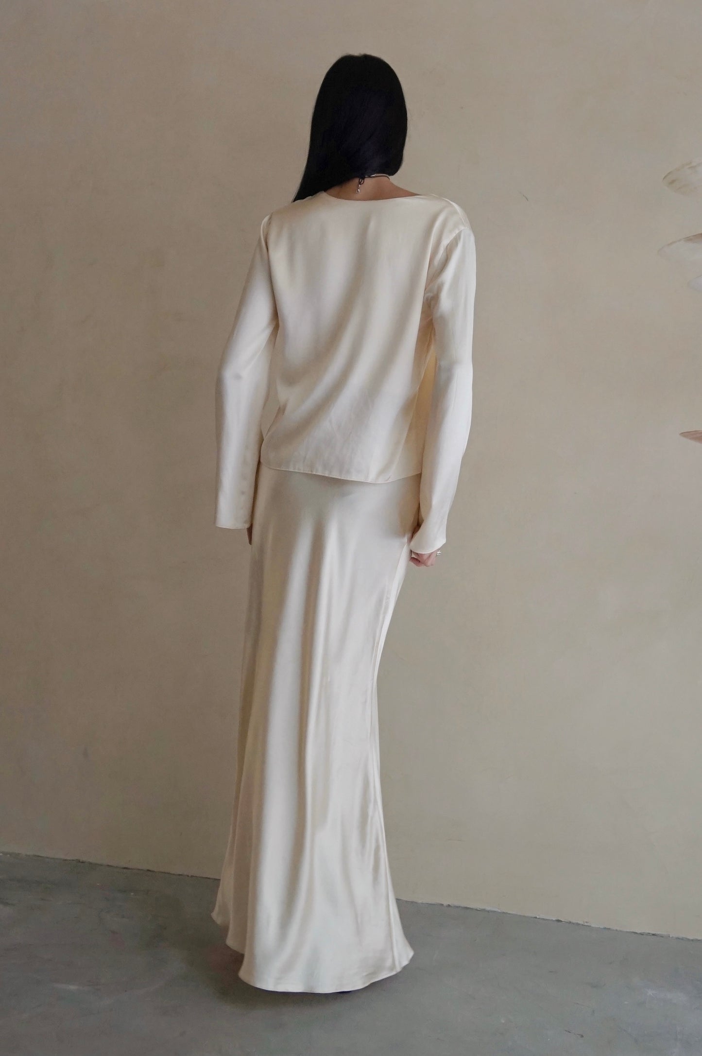 Bias Slip Maxi Skirt Champagne