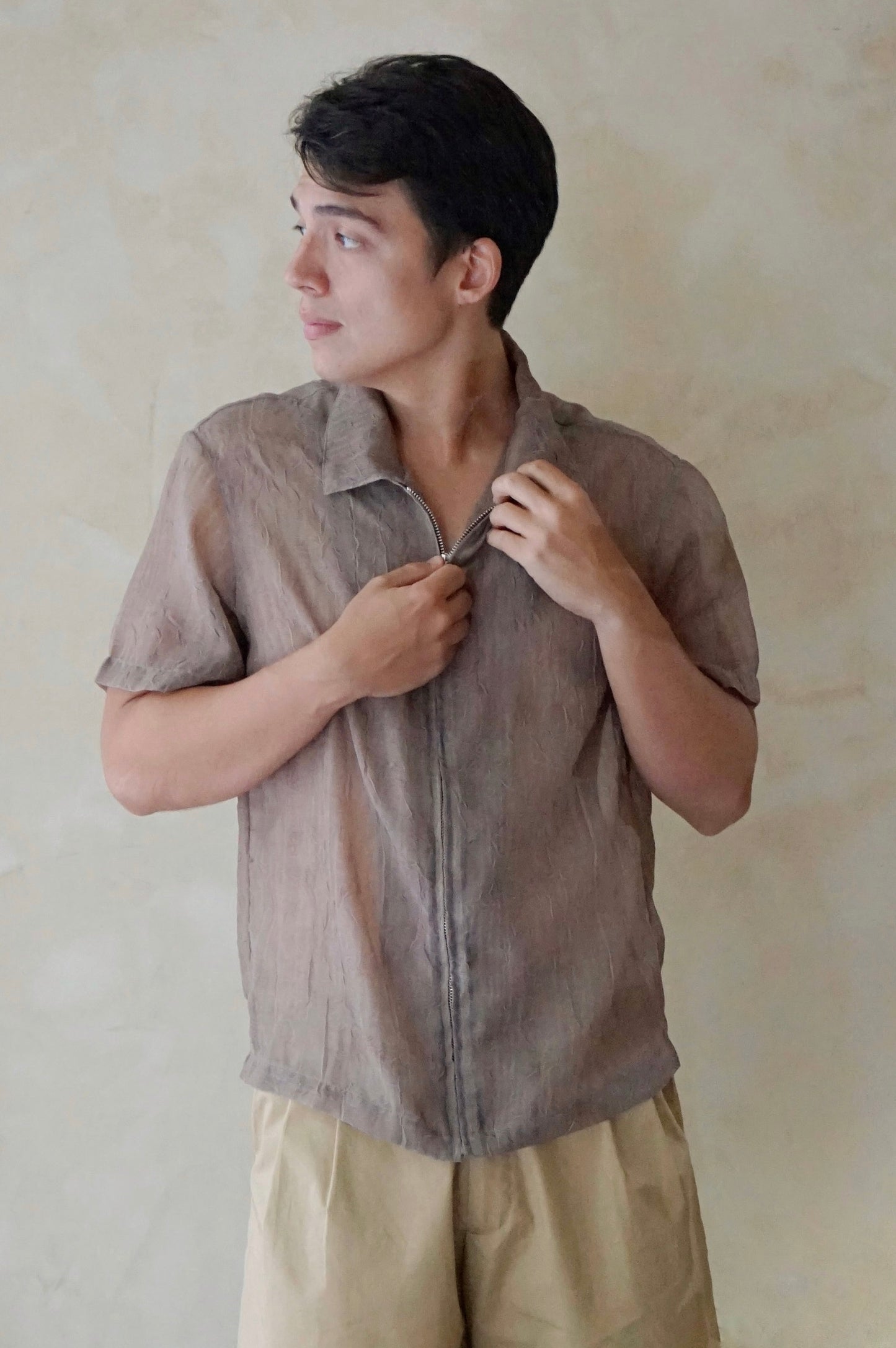 Zip Shirt Oak Crinkle