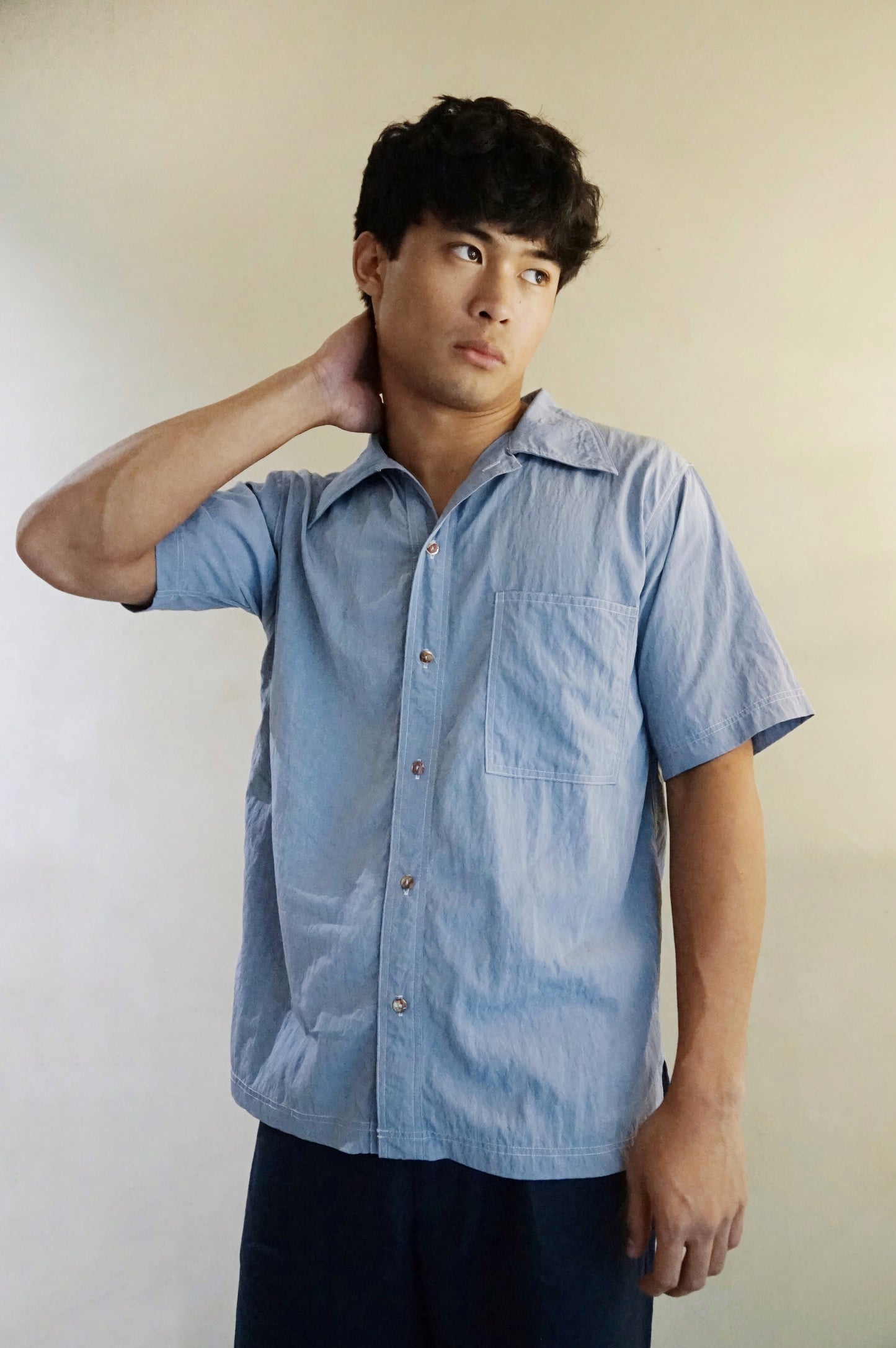 Contrast Stitch Shirt Cerulean