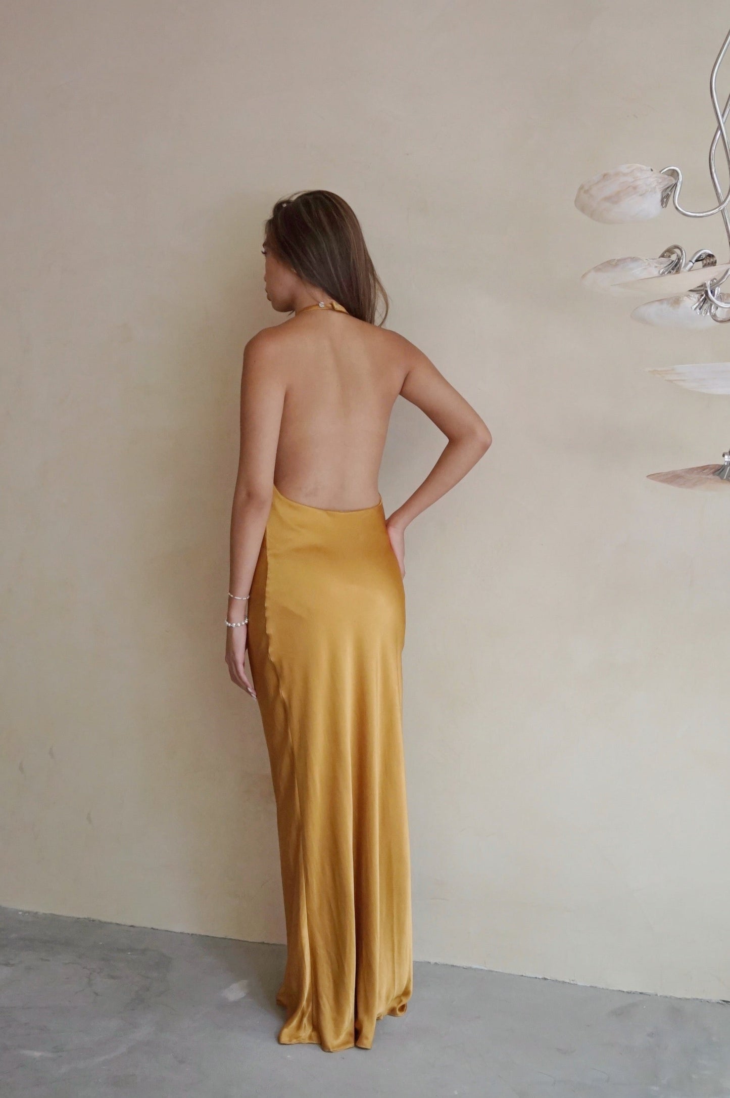 Halter Bias Gown Caramel