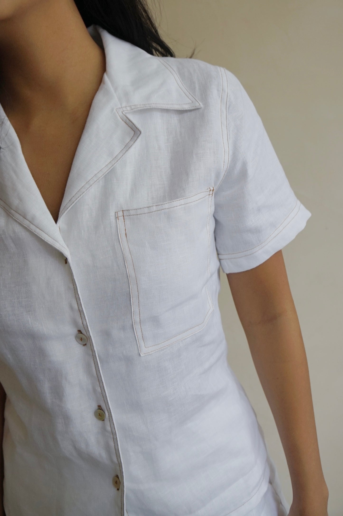 Women's Contrast Stitch Shirt White
