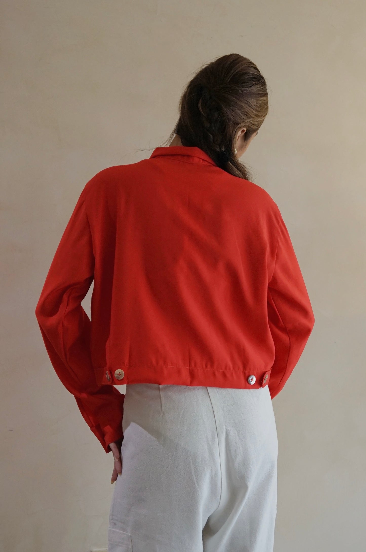 Cropped Work Shirt Jacket Chili