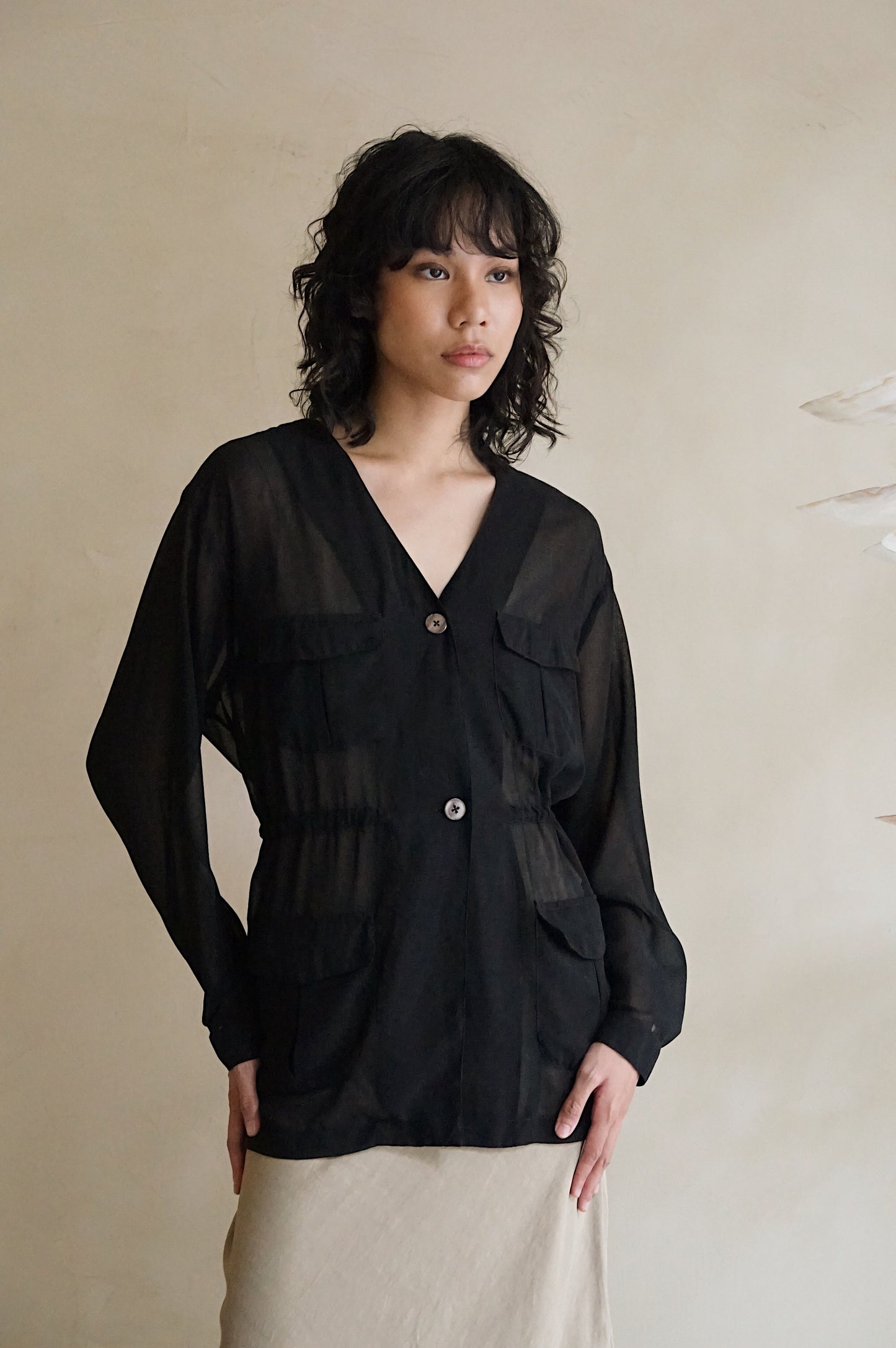 Safari Shirt Jacket Black Sheer