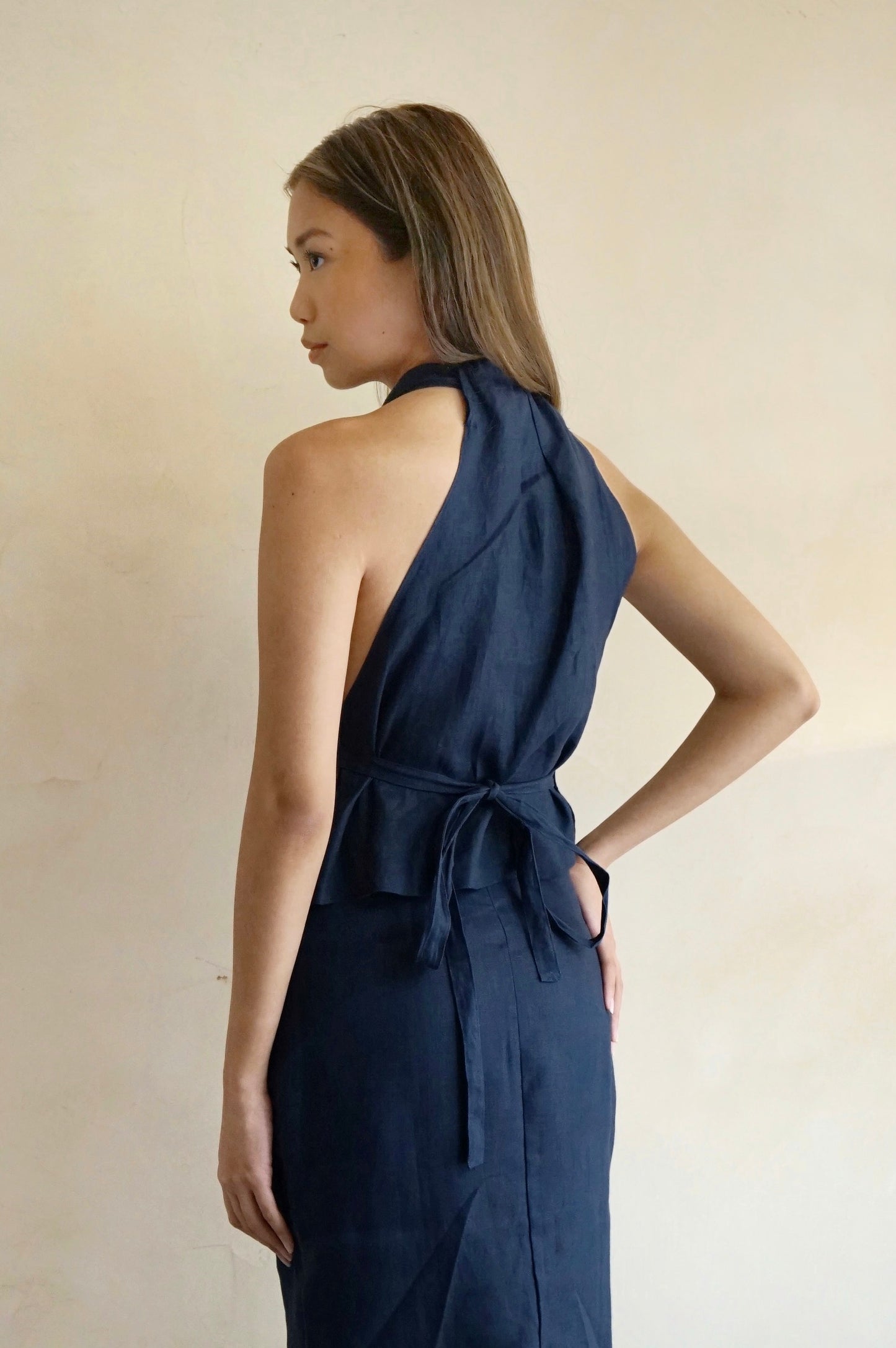 Wrap Top Navy Linen