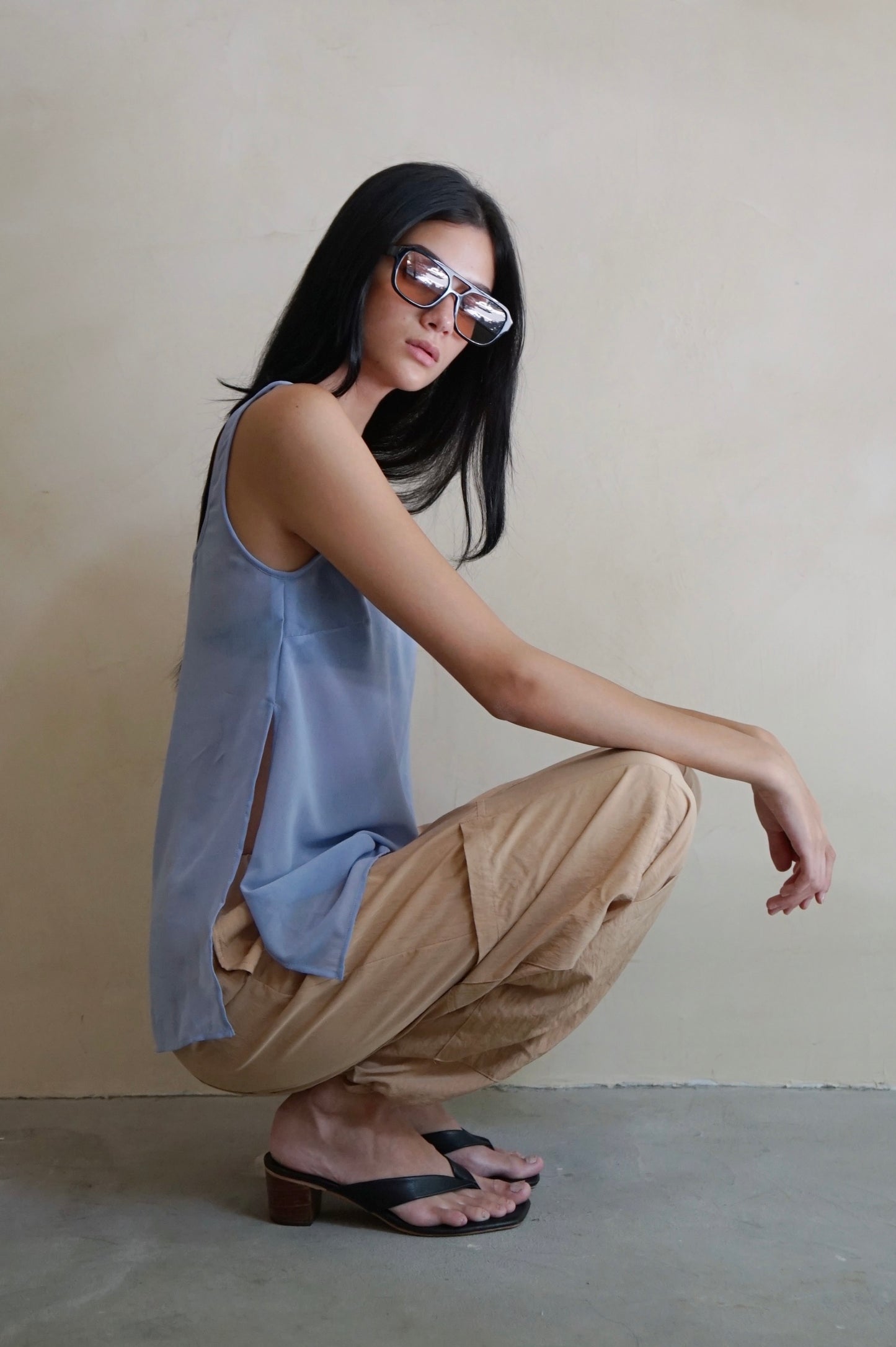 Square Neck Sheer Tunic Top Periwinkle