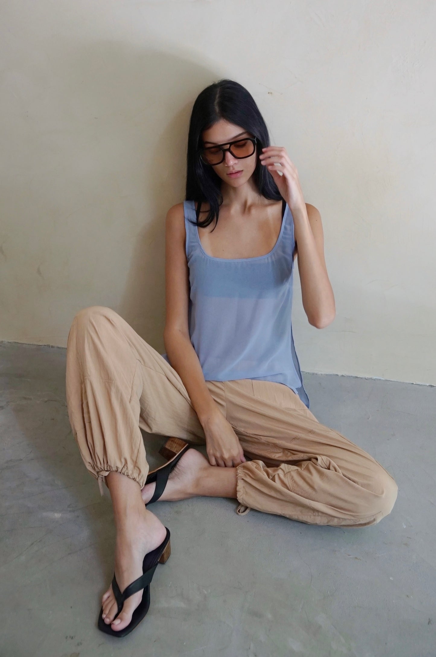 Square Neck Sheer Tunic Top Periwinkle