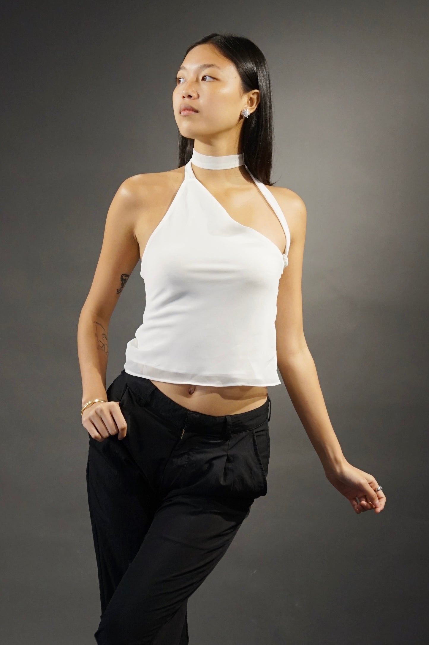 Oblique Top Chiffon White