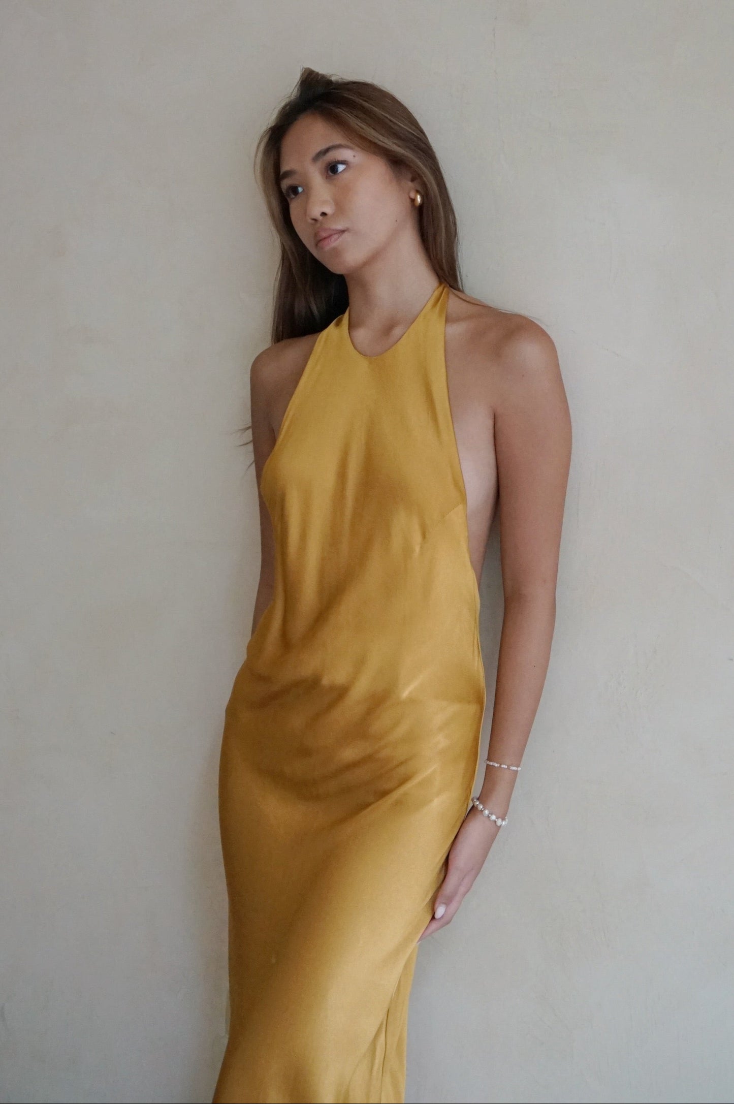 Halter Bias Gown Caramel