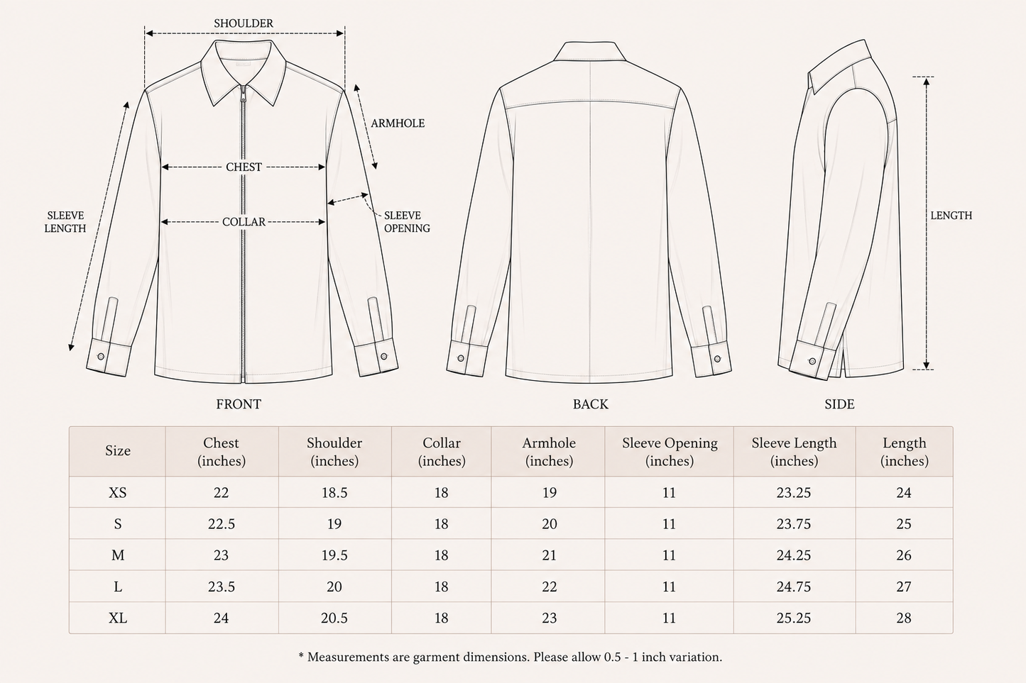 Long Sleeve Zip Shirt Beige Plaid