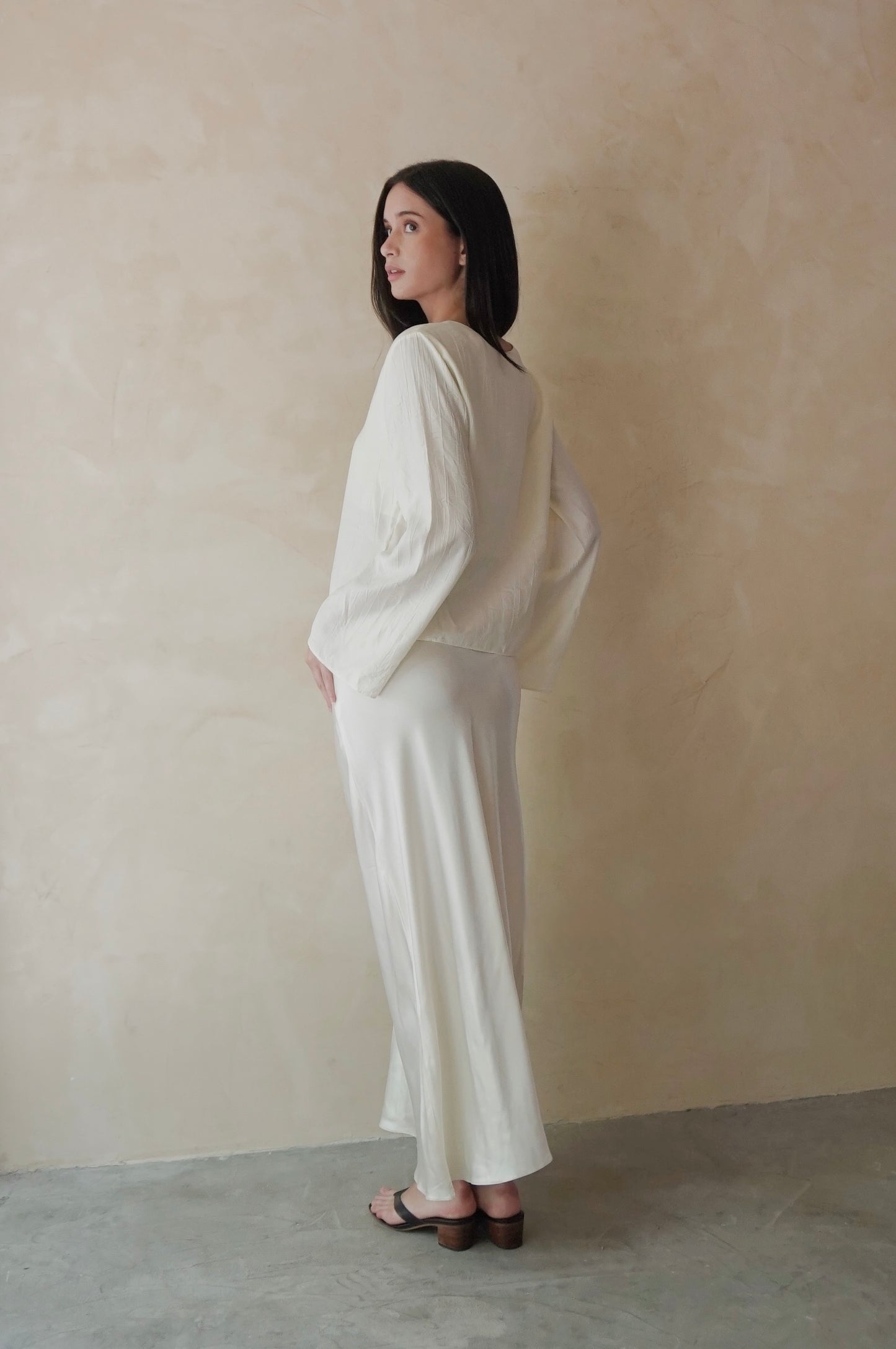 Bias Slip Maxi Skirt Pearl