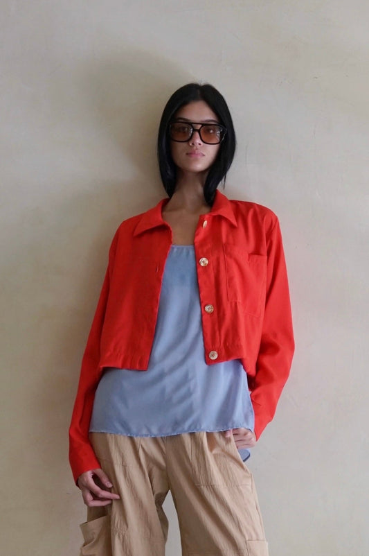 Cropped Work Shirt Jacket Chili