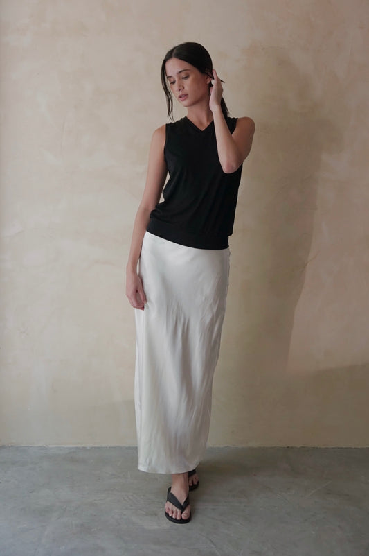 Bias Slip Maxi Skirt Pearl
