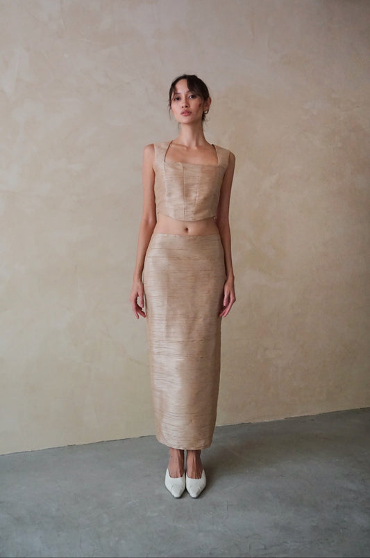 Pencil Skirt Mocha Piña Silk (pre-order)