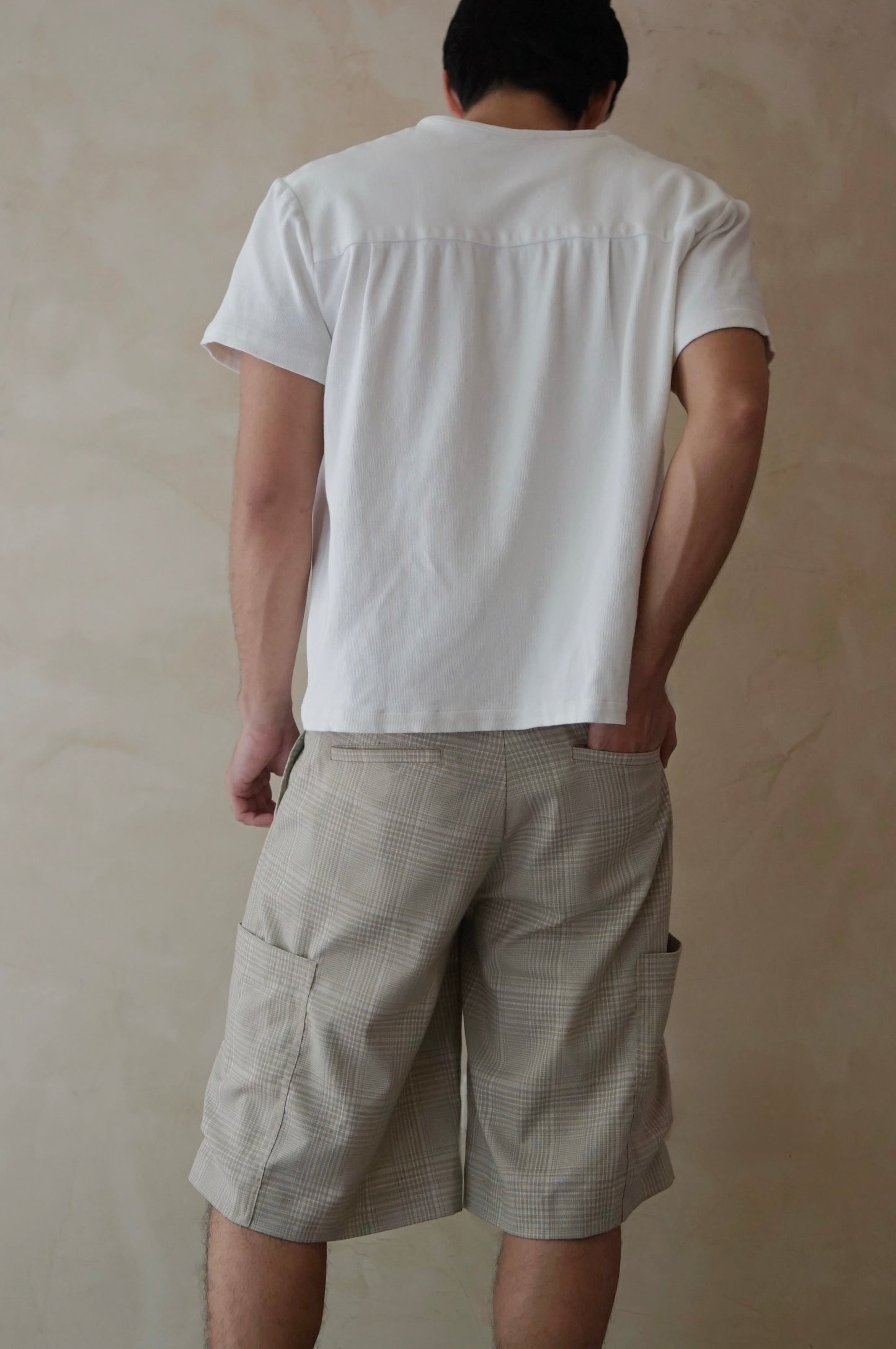 Unisex Cargo Shorts Beige Plaid