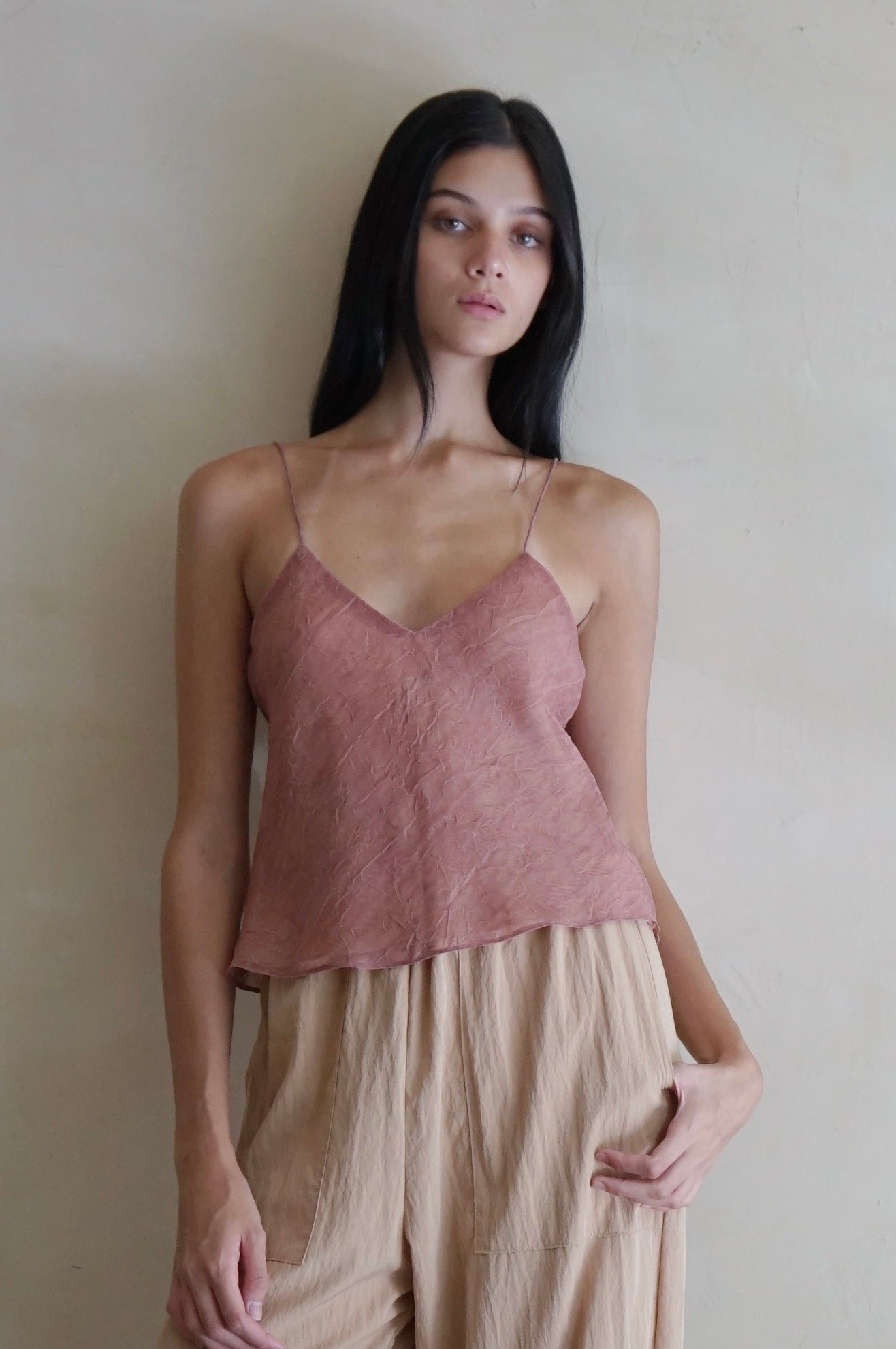 Bias Slip Top Mauve Crinkle