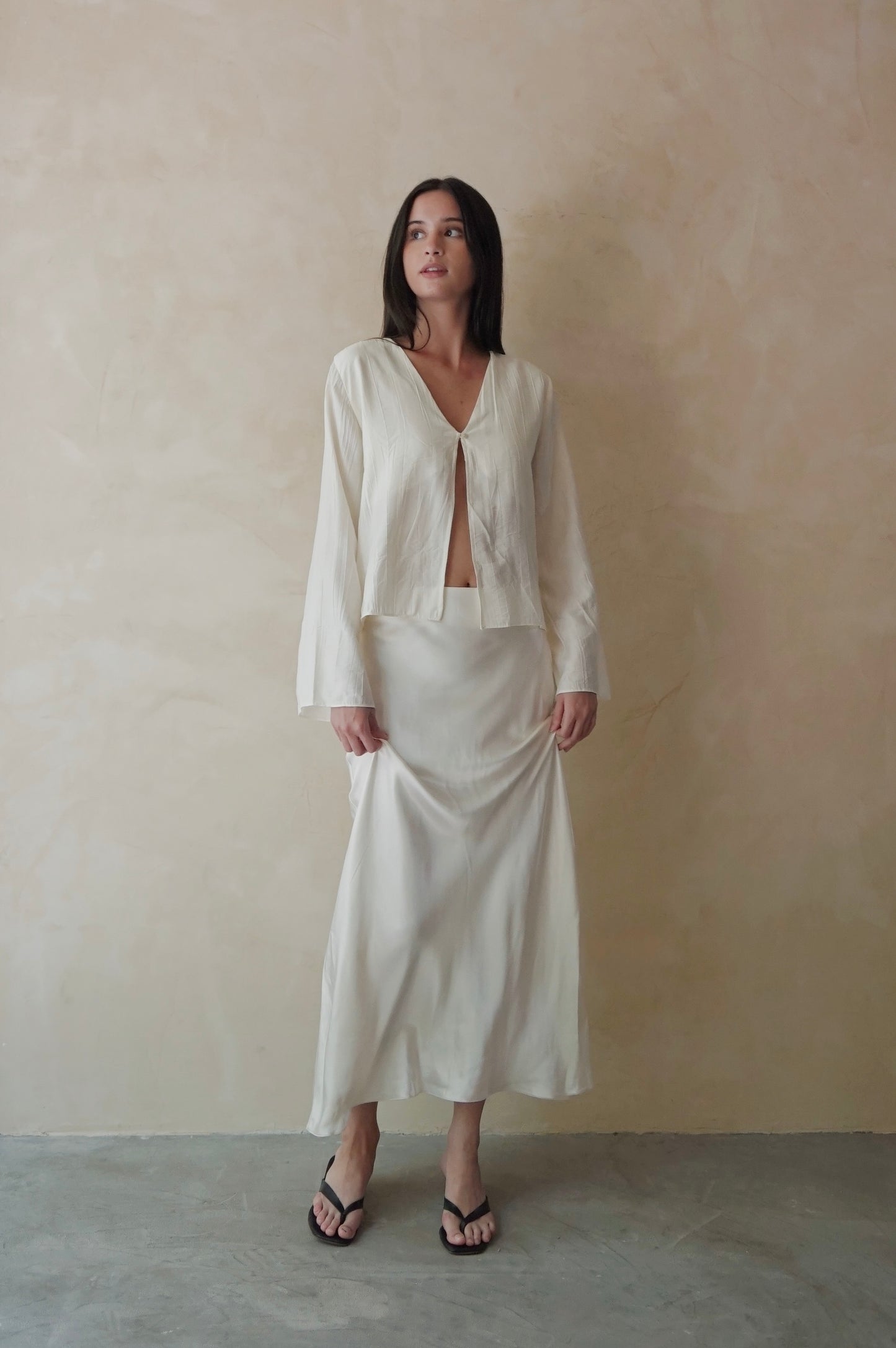Bias Slip Maxi Skirt Pearl