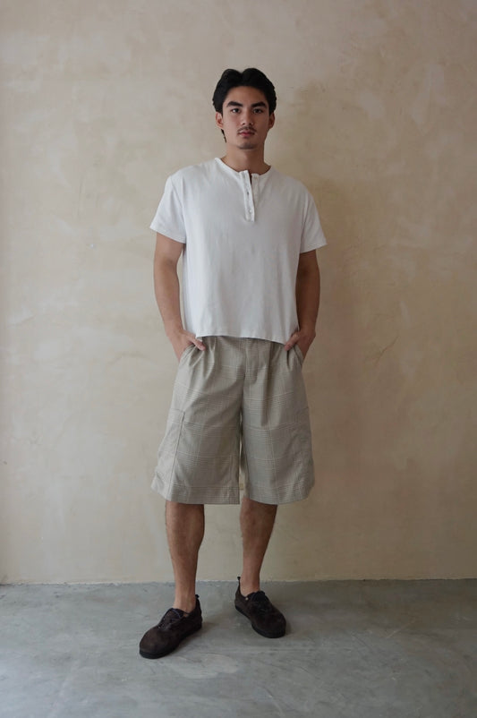 Unisex Cargo Shorts Beige Plaid