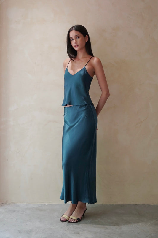 Bias Slip Skirt Mineral Blue
