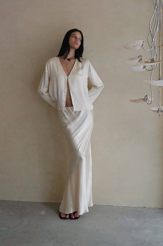 Bias Slip Maxi Skirt Champagne