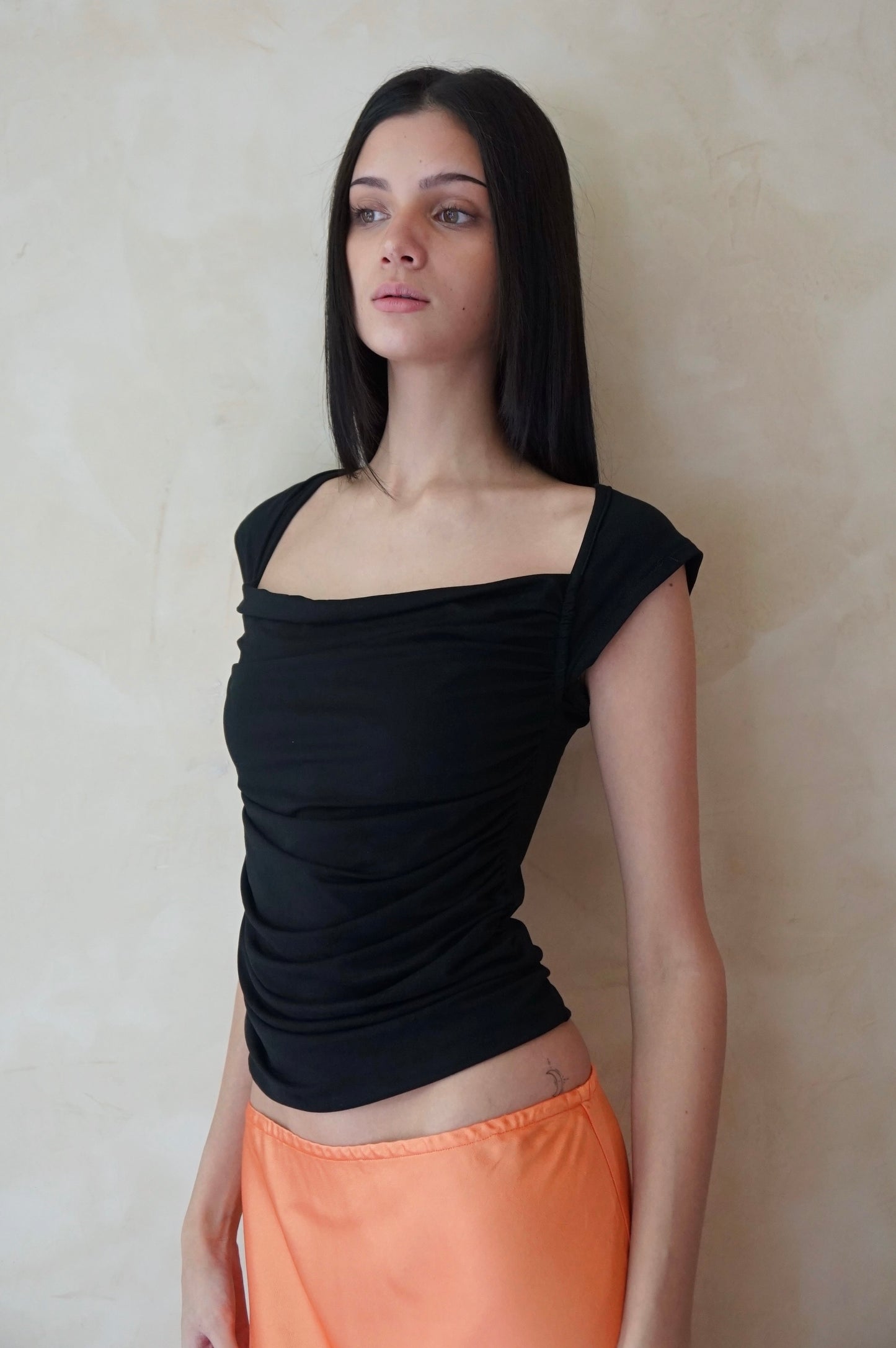 Ruche Raglan Top Black