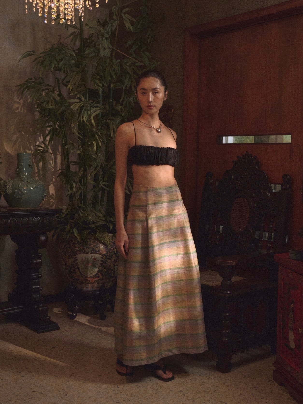 Billow Skirt Tussah Silk Jade