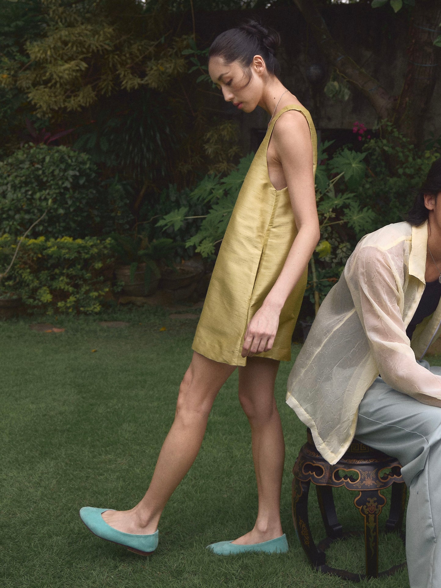 V-Neck Silk Swing Dress Peridot