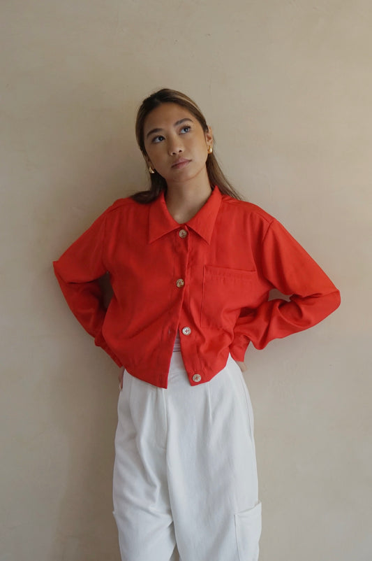 Cropped Work Shirt Jacket Chili