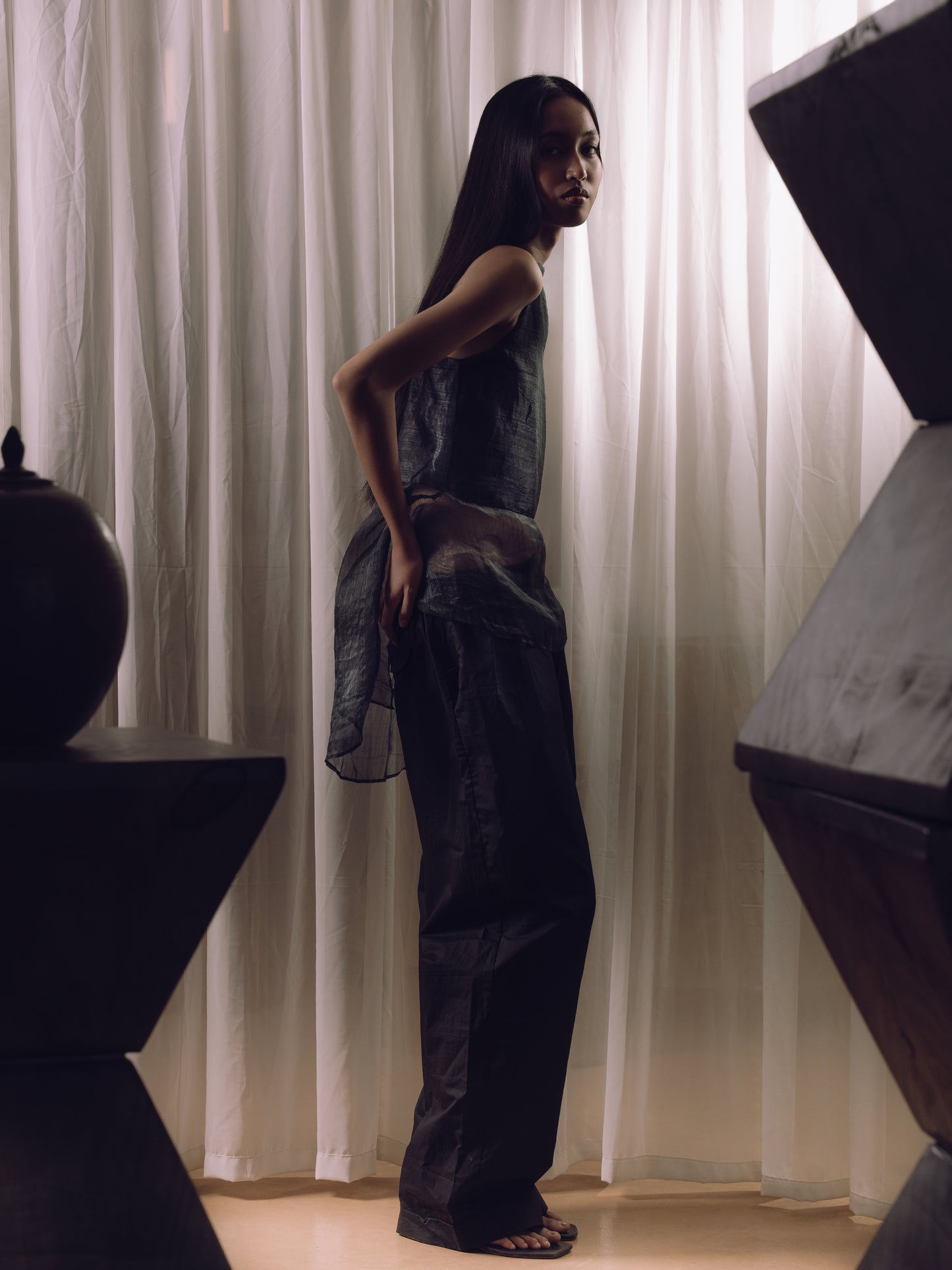 Piña Peplum Top Black