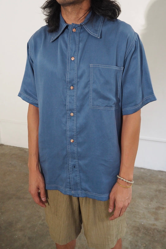 Contrast Stitch Shirt Azul