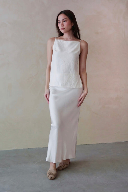 Bias Slip Skirt Pearl