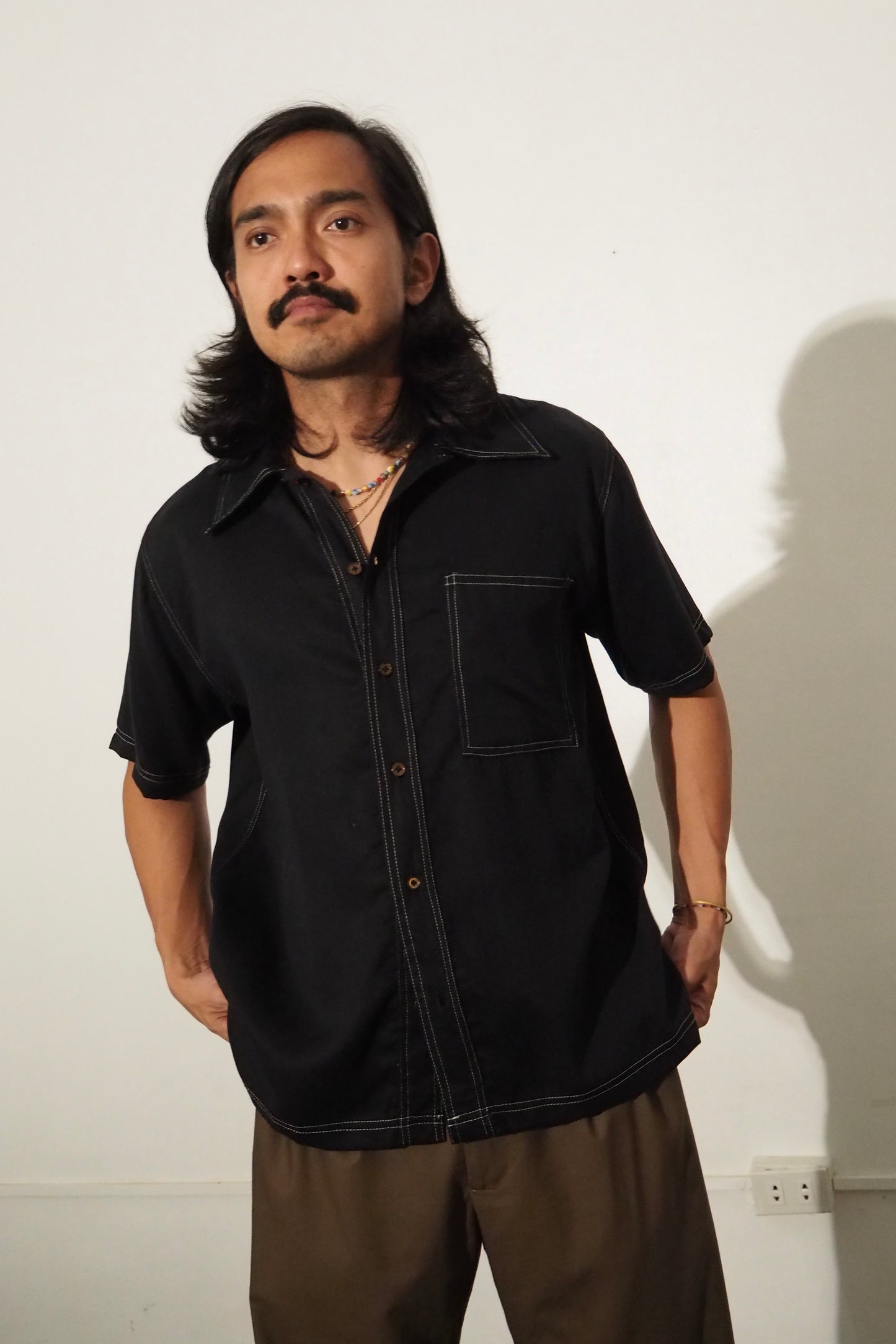 Contrast Stitch Shirt Black