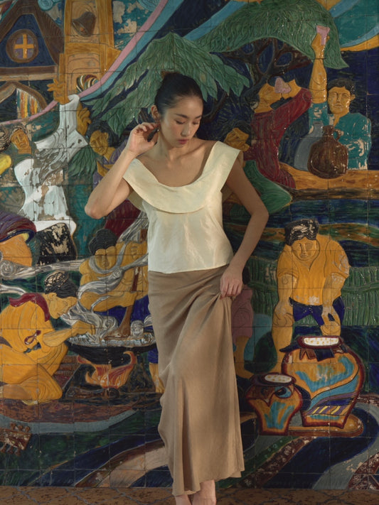 Bias Slip Maxi Skirt Hojicha (pre-order)