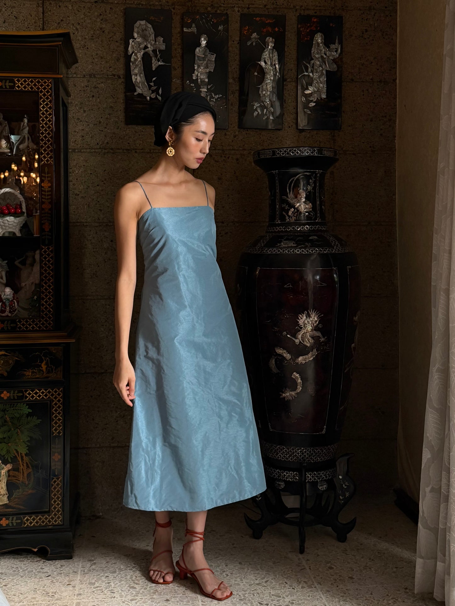 Valla Dress Lapis Raw Silk