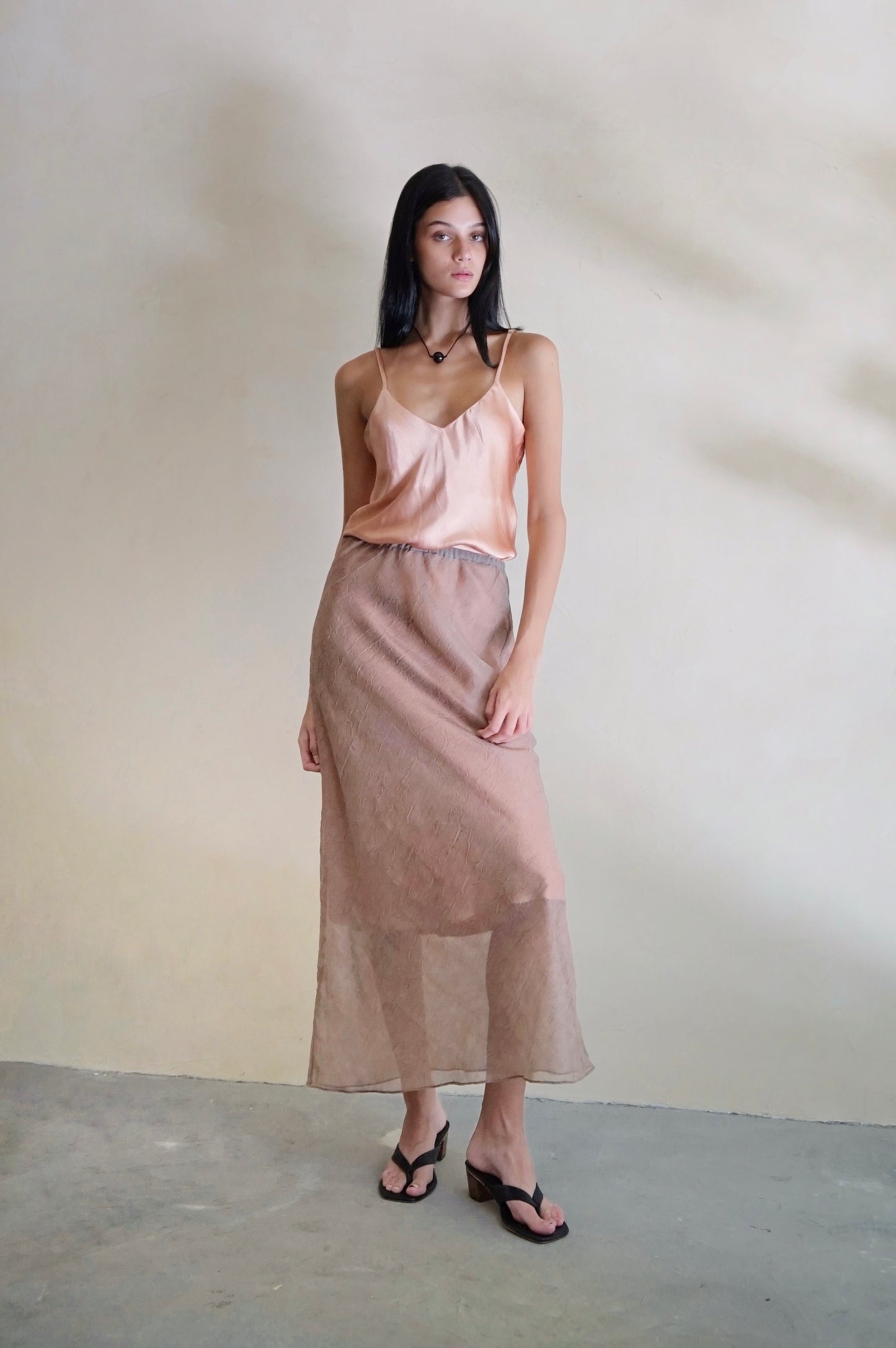 Bias Slip Skirt Sheer Oak