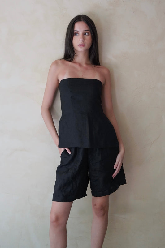 Piper Tube Top Black Pure Linen
