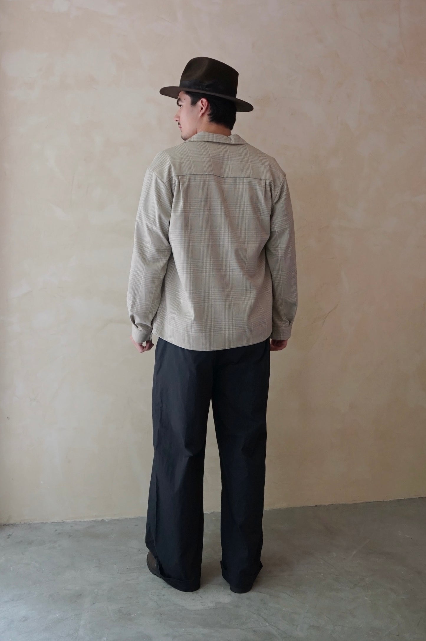 Long Sleeve Zip Shirt Beige Plaid