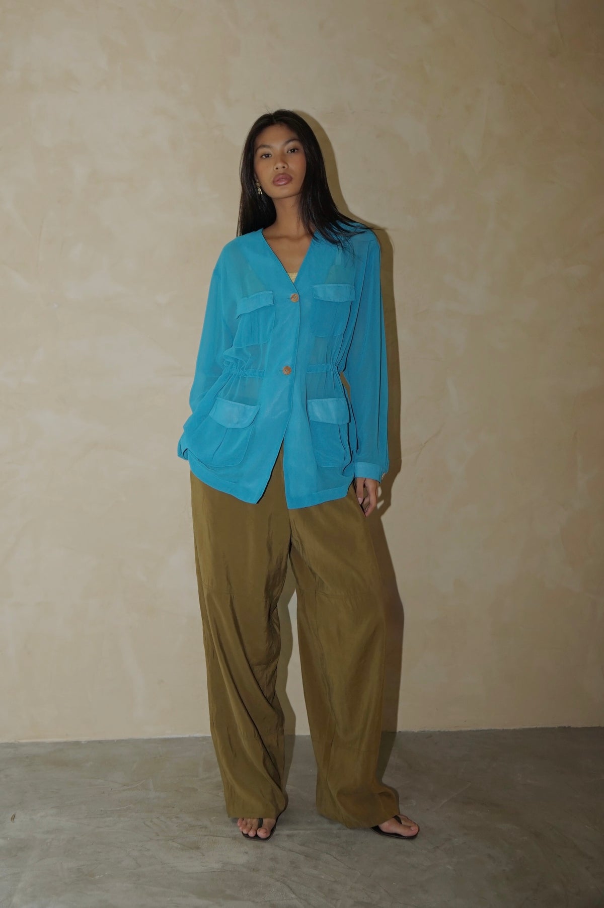 Safari Shirt Jacket Teal Sheer